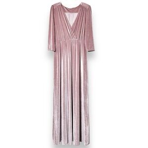 Baltic Born Pink Velvet Maxi Dress Large faux wrap flowy long blush rose mauve
